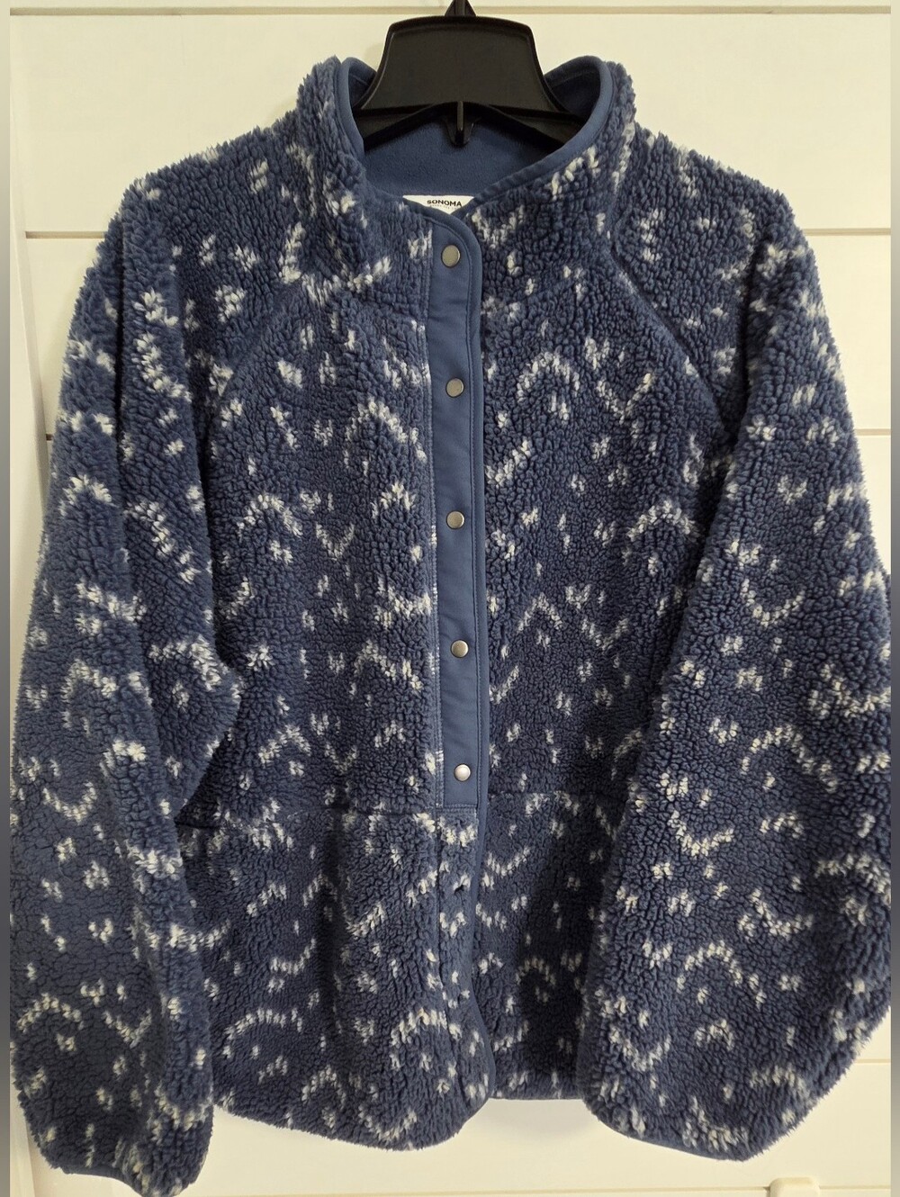 Sonoma Blue and White Patterned Sherpa Jacket